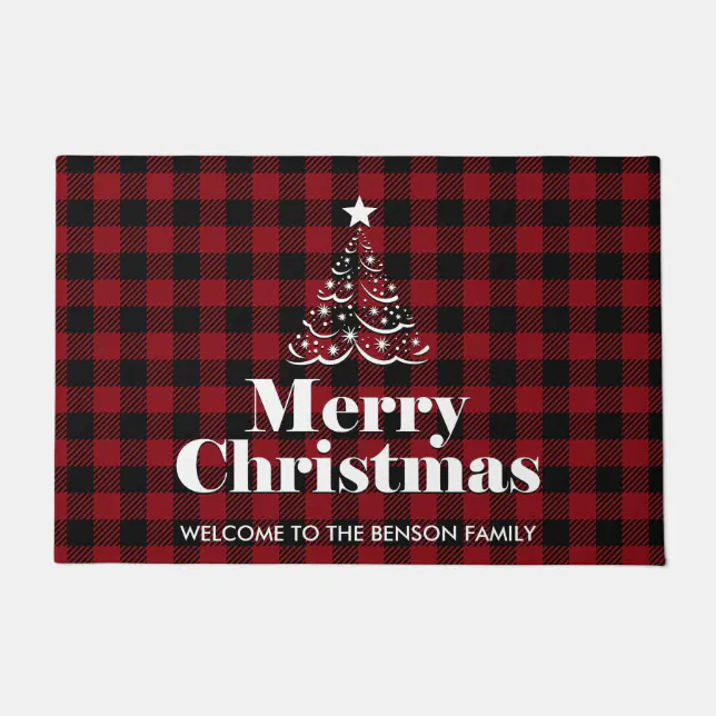 Merry Christmas Buffalo Check Plaids Red Doormat