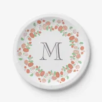 coral roses wreath monogram paper plates