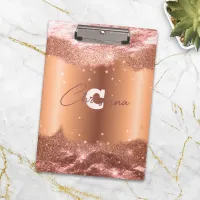 Sparkly Chic Glitter Faux Foil Rose Gold Glam Clipboard