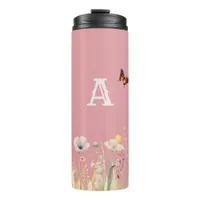 Pretty Colors Watercolor Wildflowers and Monogram Thermal Tumbler