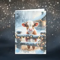 Cute Festive Cow Card Personalized Christmas