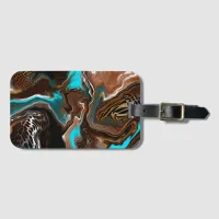 Brown and Blue Marble Swirl Fluid Art    Luggage Tag