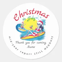 Skeleton Christmas in July Beach Surf Naughty Classic Round Sticker