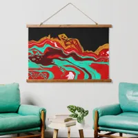 Gold, Teal, Red and Black Fluid Art Hanging Tapestry