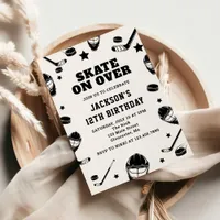 Hockey Skate on Over black and White Birthday Invitation