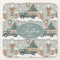 Earth Tones Christmas Pattern#2 ID1009 Square Paper Coaster