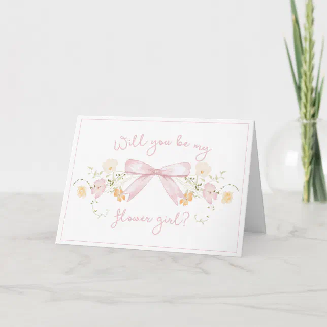 Chic Flower Girl Proposal with Bow Cute Girly Pink Card