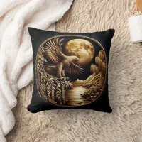 Eagle Perched by Moonlit Waters at Night Throw Pillow