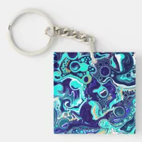  Blue Teal Ocean Swirls Fluid Art  Keychain