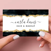 Signature Script Black And Gold Watercolor Business Card