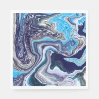 Blue Marble Fluid Art Birthday   Napkins