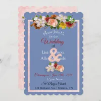 Blush Rose Burgundy Blue Floral Wedding Invitation