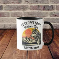 Lone Wolf Stands Before Majestic Mountain Mug