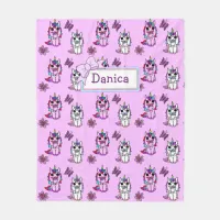 Personalized Unicorn  with Bow Purple Fleece Blanket