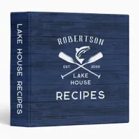 Rustic Family Lake House Recipes Navy Blue 3 Ring Binder