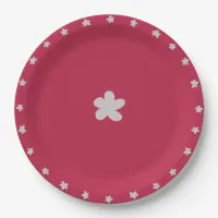 Whimsical Grey-Lilac Doodled Flowers on Dark Red Paper Plates