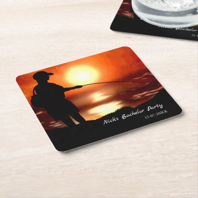 Fishing bachelor party Fishing lover Colorful Square Paper Coaster