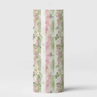 Cottage Dream Pink Floral Stripe 8" Pillar Candle