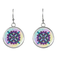 Pretty Colorful Purple Mandala Mystical Earrings
