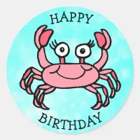 Happy Birthday Pink Crab Under the Sea Classic Round Sticker