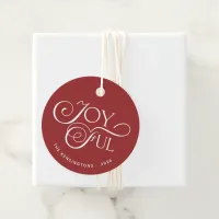 Modern Red Joyful Christmas Holiday Photo Favor Tags