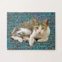 Cute cat on abstract background  jigsaw puzzle