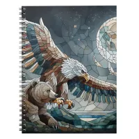 Mosaic Ai Art | Brown Bear and an Eagle Full Moon Notebook