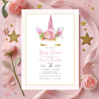 Magical Pink Unicorn Baby Shower Invitation