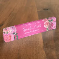 Hot Pink Glam Roses Desk Name Plate