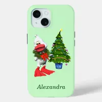 Cute White Christmas Duck Wearing a Wreath iPhone 15 Case