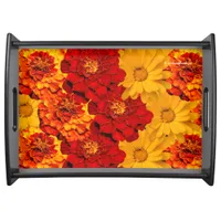 A Medley of Red Yellow and Orange Marigolds Serving Tray