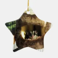 Sugar Glider in Furry Tree Truck Hanging Bed Ceramic Ornament