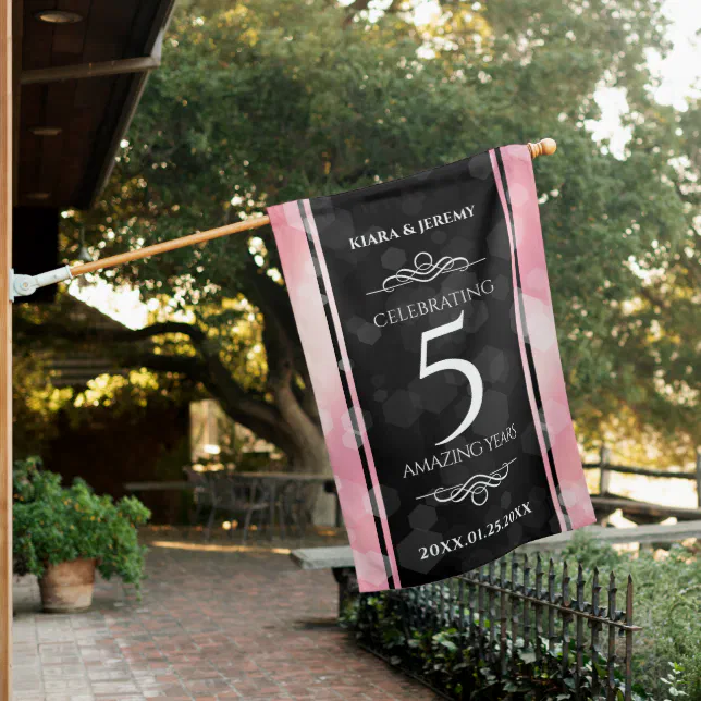 Elegant 5th Rose Quartz Wedding Anniversary  House Flag