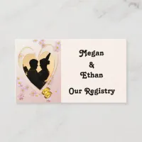 Pink Flowers, Heart, Gold Rings Registry Card