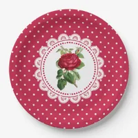 Personalized Burgundy Vintage Rose Paper Plates