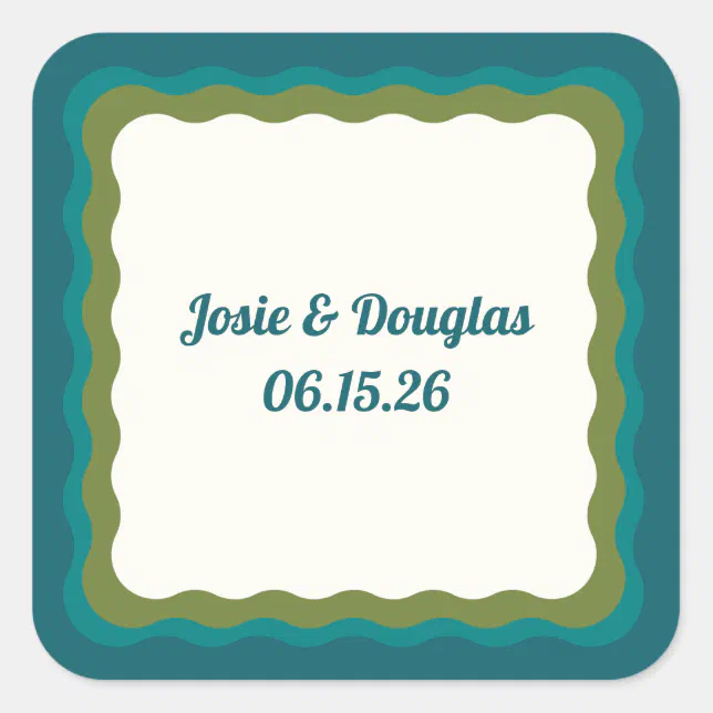 Wavy Border Retro 70s Vintage Aesthetic Wedding Square Sticker