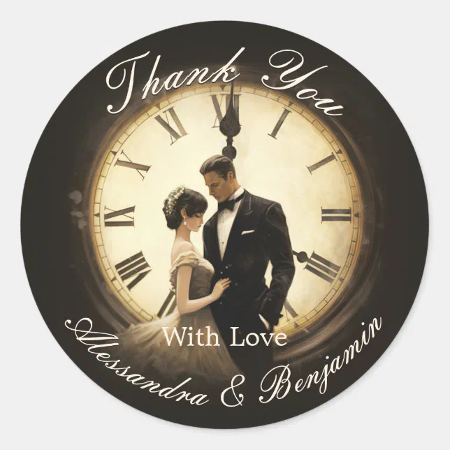 Timeless Love Vintage Wedding Theme Thank You Classic Round Sticker