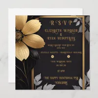  Elegant Floral Wedding Invitation Gold & Silver 