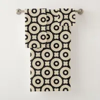 Ornamental Black & Beige Geometric Pattern Bath Towel Set