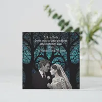 Beautiful wedding couple on a blue Tree of Life Invitation