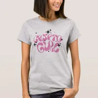 Crypto Girl Retro Pink Lettering on Gray T-Shirt