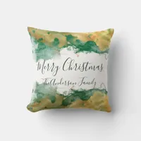 Green Gold White Monogram Merry Christmas Throw Pillow