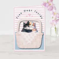 Cute Hugging Kittens Striped Pink Valentine's Day Card