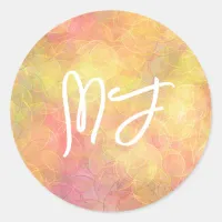 Monogrammed Coral and Yellow Classic Round Sticker