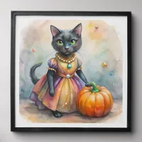 Black Halloween Cat in Orange Dress Photo Tile