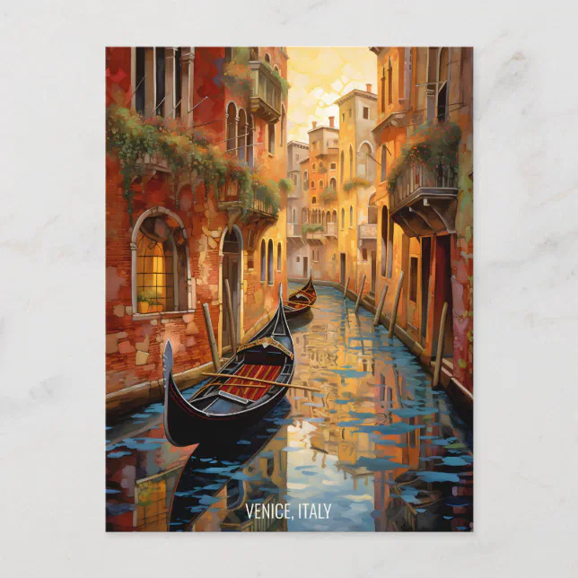 Landscape Painting Venice Canals Italy Travel Art Postcard