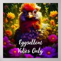 Eggsellent Vibes Only | Colorful Chicken Art Poster