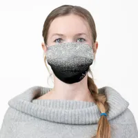 Monogram Metallic Silver Ombre Glitter & Jet Black Adult Cloth Face Mask