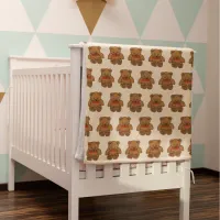 Brown Teddy Bear Pattern Baby Blanket