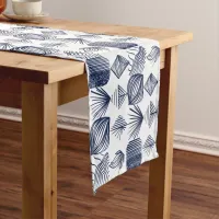 Bold Caribbean Tribal Mudcloth: White, Navy Blue Short Table Runner